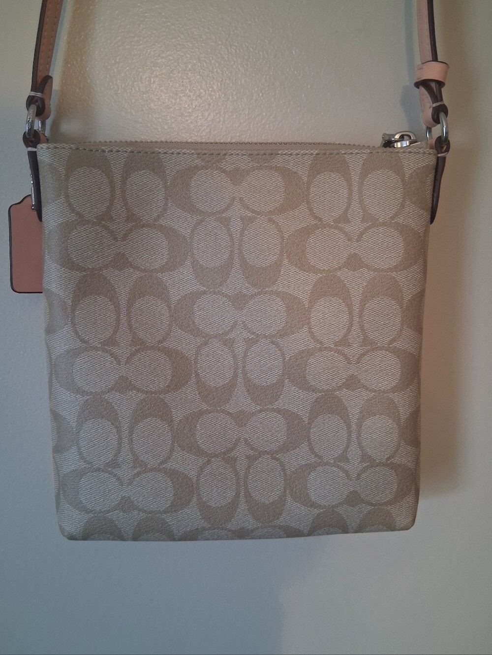 Coach Khaki/Faded Blush Mini Rowan Signature Canvas & Leather File Bag- CS182 - Picture 11 of 16